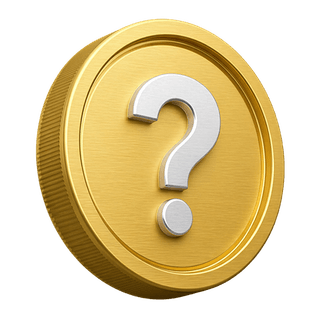 On the FAQ page, a decorative 3D gold coin with a question mark